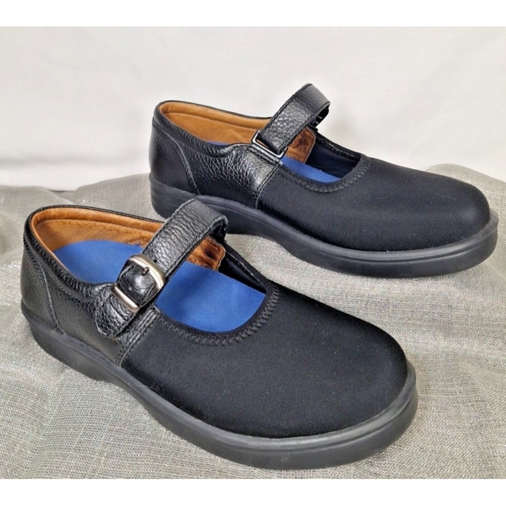 Women's 7 W Dr. Comfort Merry Jane Shoes Black Leather Lycra 7EE 4415 Diabetic
